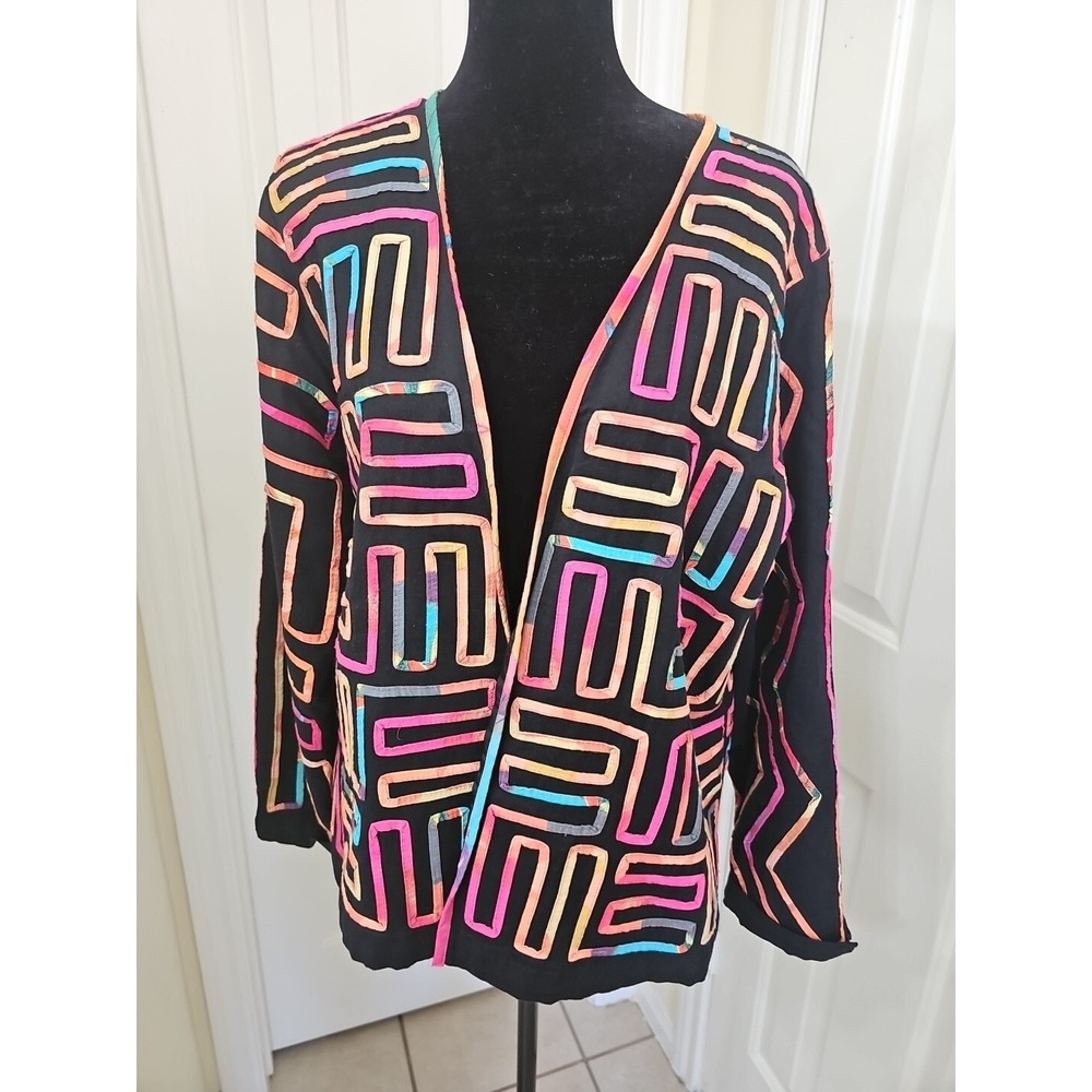1980s Neon Op Art Style Multicolor Patchwork Jacket Blazer Ulla Popken Inspired